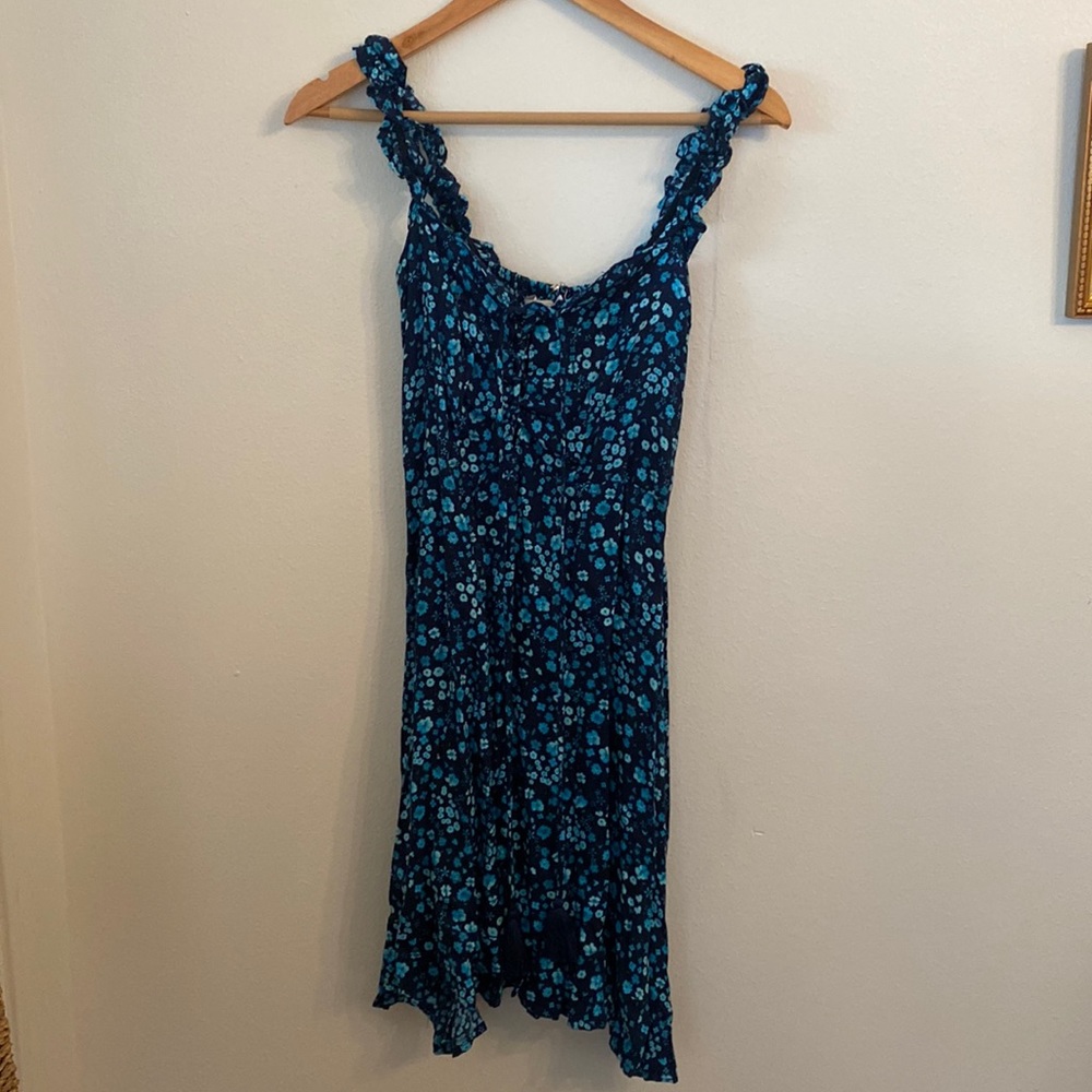 Tiare Hawaii mini dress, blue floral, new with tags, one size fits most